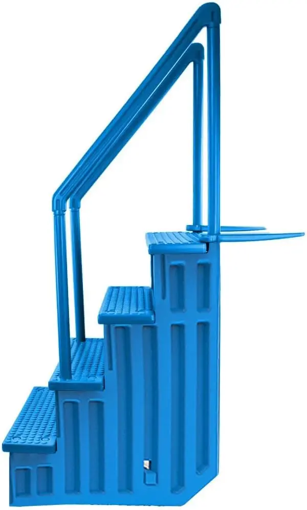 Non-Slip Adjustable Pool Steps for Above-Ground Pools – Gray Safety Stairs Designed for Decks 48 to 54 Inches Tall