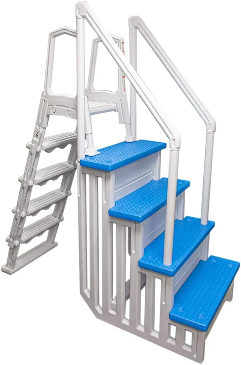Non-Slip Adjustable Pool Steps for Above-Ground Pools – Gray Safety Stairs Designed for Decks 48 to 54 Inches Tall