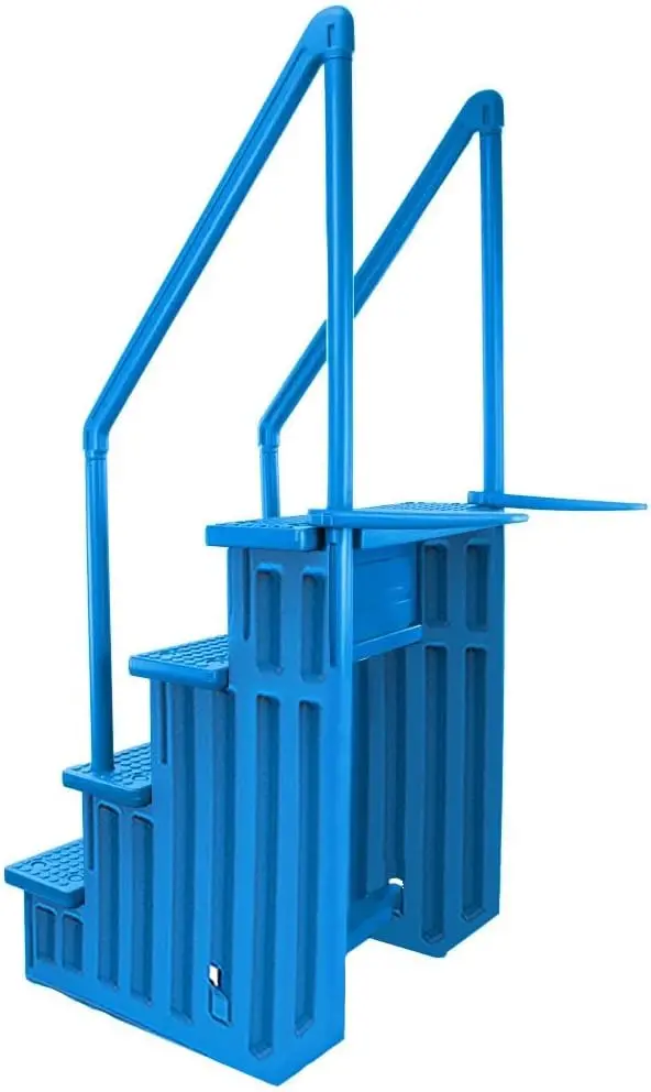 Non-Slip Adjustable Pool Steps for Above-Ground Pools – Gray Safety Stairs Designed for Decks 48 to 54 Inches Tall