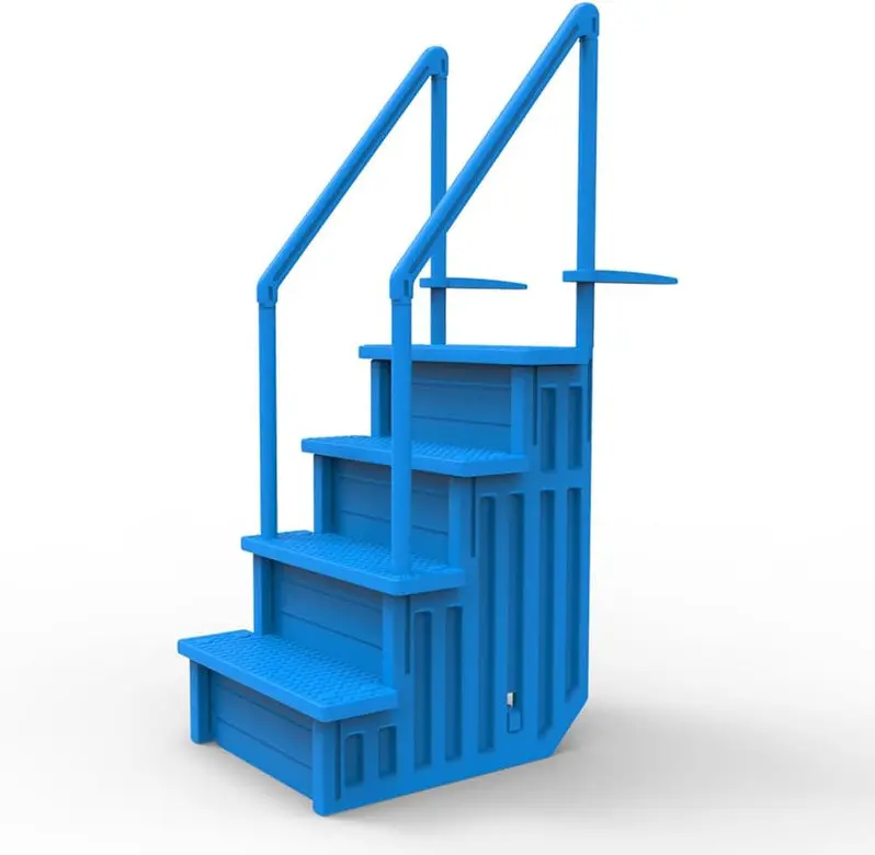 Non-Slip Adjustable Pool Steps for Above-Ground Pools – Gray Safety Stairs Designed for Decks 48 to 54 Inches Tall