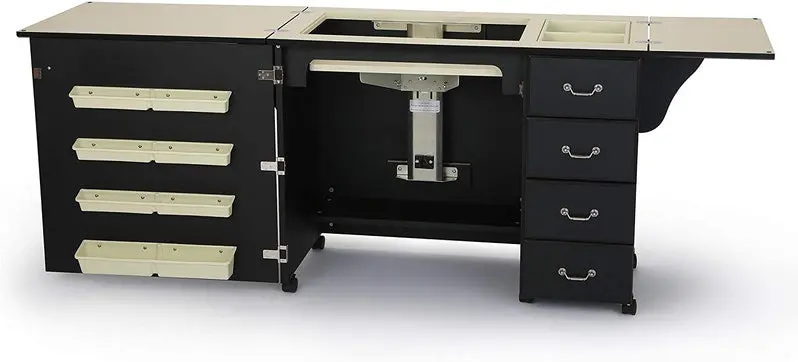 Norma Jean 353 Adjustable Sewing Cabinet – Airlift Craft Station for Quilting, Cutting, and Storage (Black Finish)