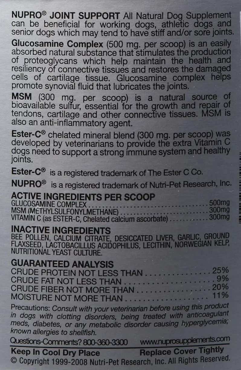 Nupro Joint Support Powder for Dogs | 20 lb Formula with Glucosamine, Chondroitin, and MSM | Supports Mobility and Cartilage Health