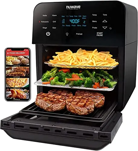 Nuwave Brio X-Large Air Fryer Oven – 15.5 Qt Capacity with Rotisserie & Grill Accessories, 1800W Smart Cooking, Black Finish