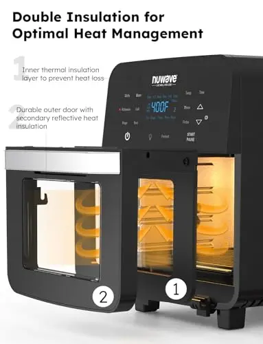 Nuwave Brio X-Large Air Fryer Oven – 15.5 Qt Capacity with Rotisserie & Grill Accessories, 1800W Smart Cooking, Black Finish