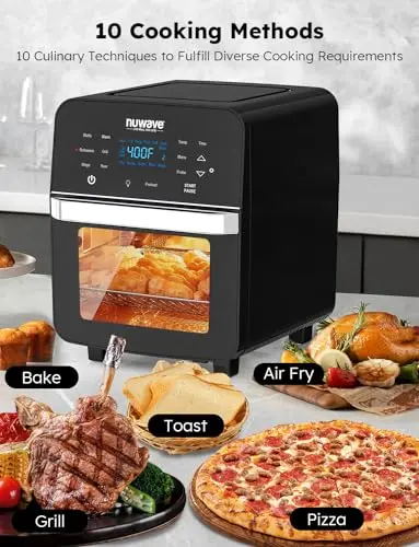 Nuwave Brio X-Large Air Fryer Oven – 15.5 Qt Capacity with Rotisserie & Grill Accessories, 1800W Smart Cooking, Black Finish