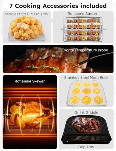 Nuwave Brio X-Large Air Fryer Oven – 15.5 Qt Capacity with Rotisserie & Grill Accessories, 1800W Smart Cooking, Black Finish