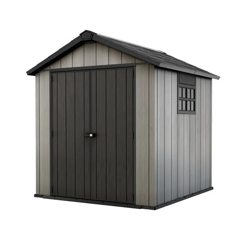 Oakland 7.5' x 7.5' Heavy-Duty Plastic Storage Shed – UV-Stabilized Polyethylene, Secure Locking Mechanism, Maintenance-Free Outdoor Unit