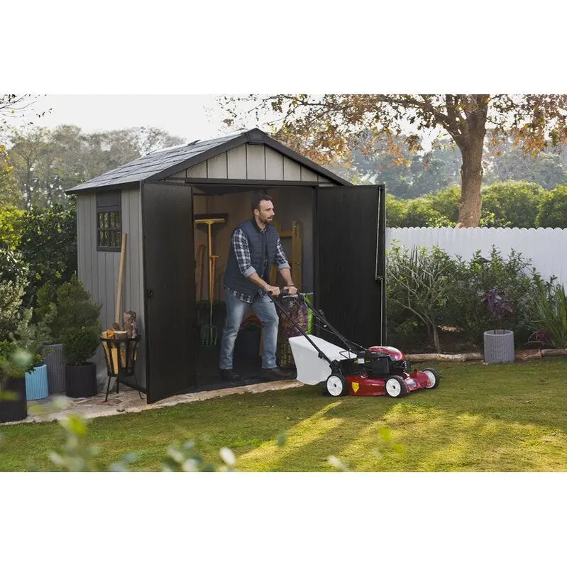 Oakland 7.5' x 7.5' Heavy-Duty Plastic Storage Shed – UV-Stabilized Polyethylene, Secure Locking Mechanism, Maintenance-Free Outdoor Unit