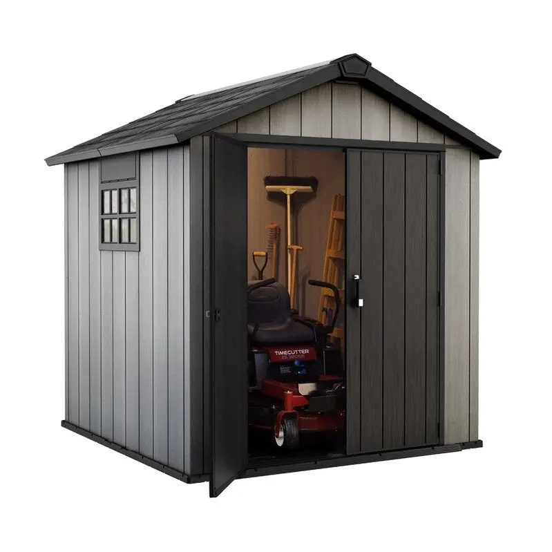 Oakland 7.5' x 7.5' Heavy-Duty Plastic Storage Shed – UV-Stabilized Polyethylene, Secure Locking Mechanism, Maintenance-Free Outdoor Unit