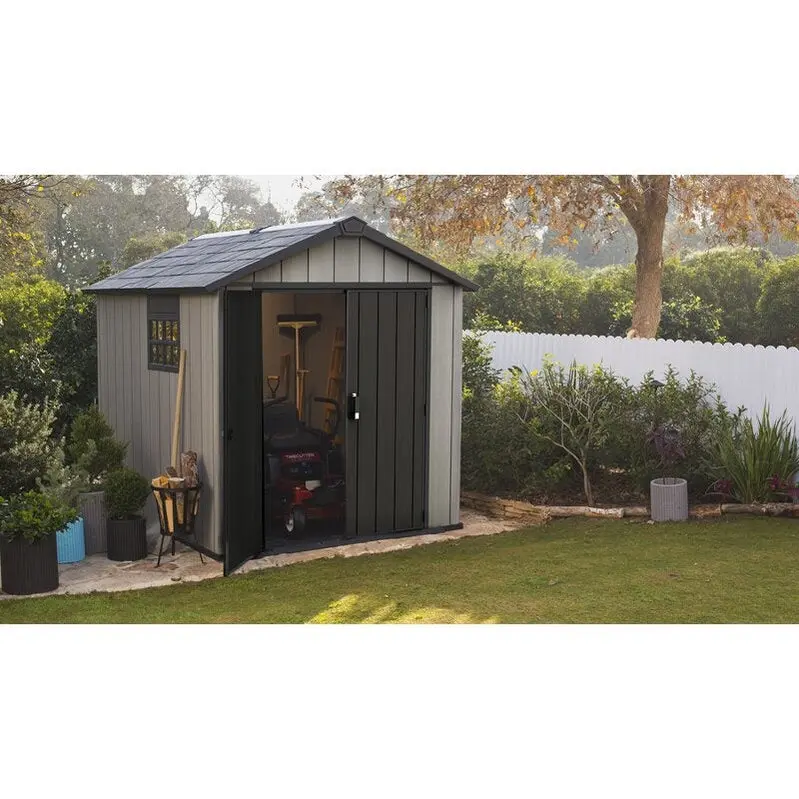 Oakland 7' x 7' Rustic Wooden Garden Shed – Distressed Timber Finish, Victorian-Style Window, Spacious High-Ceiling Storage