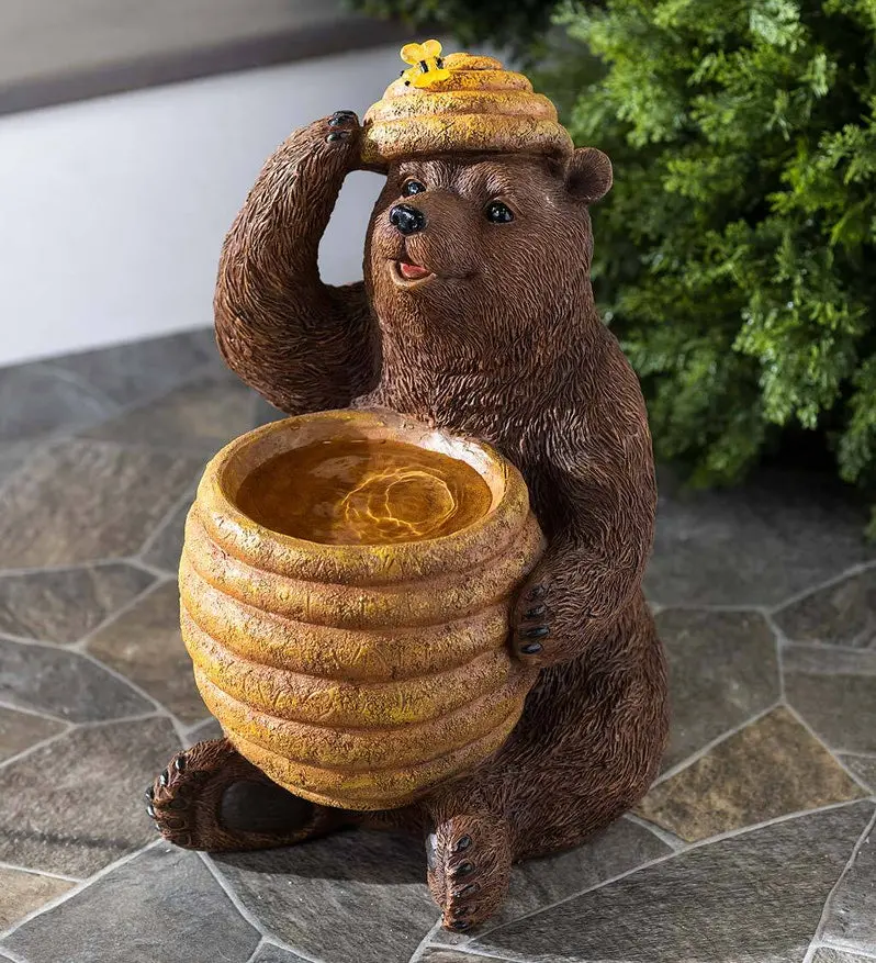 Oh Honey Solar Birdbath Fountain – Decorative Bear & Beehive Design with Eco-Friendly Power