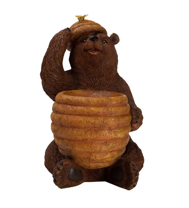 Oh Honey Solar Birdbath Fountain – Decorative Bear & Beehive Design with Eco-Friendly Power