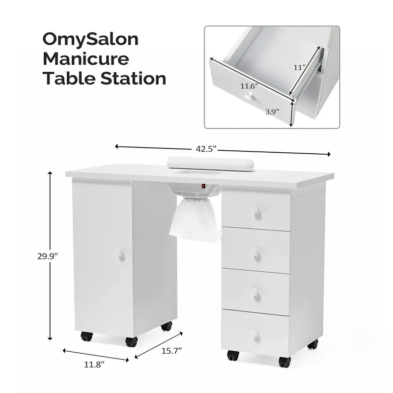 OmySalon Professional Manicure Desk – Built-in Downdraft Ventilation for Nail Dust Control