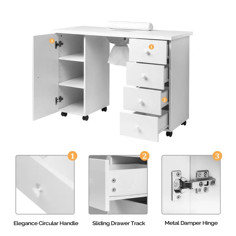 OmySalon Professional Manicure Desk – Built-in Downdraft Ventilation for Nail Dust Control