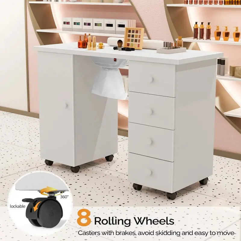 OmySalon Professional Manicure Desk – Built-in Downdraft Ventilation for Nail Dust Control