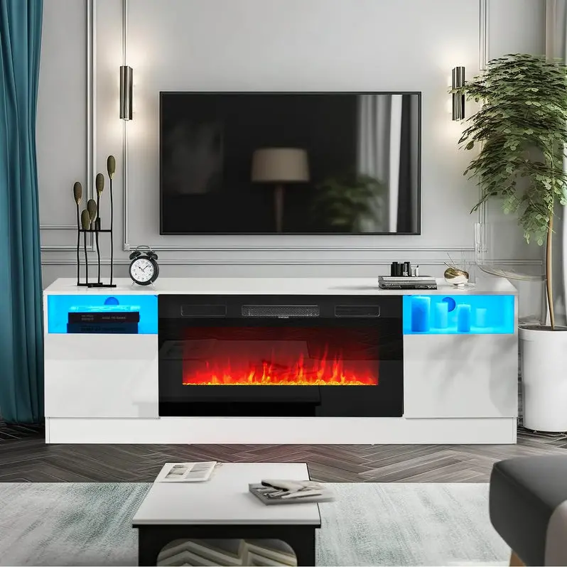 Oneinmil White Electric Fireplace TV Stand – 36-Inch LED Flame Effect & Media Console