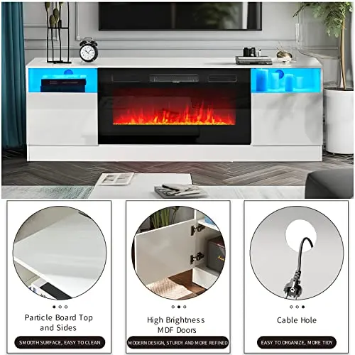 Oneinmil White Electric Fireplace TV Stand – 36-Inch LED Flame Effect & Media Console