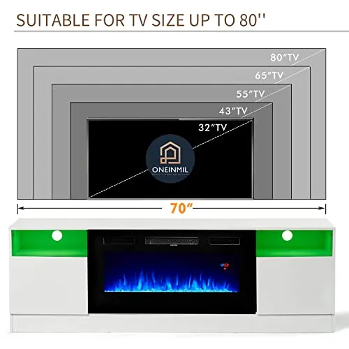 Oneinmil White Electric Fireplace TV Stand – 36-Inch LED Flame Effect & Media Console
