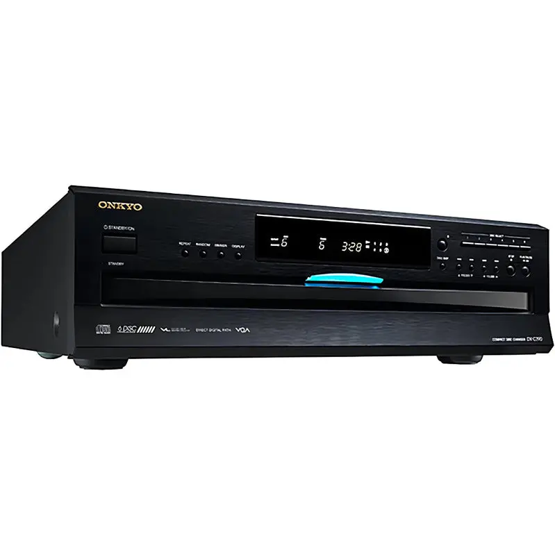 Onkyo DXC390 Matte Black 6-Disc CD Changer – Space-Saving Audio Component with Smooth Tray Mechanism