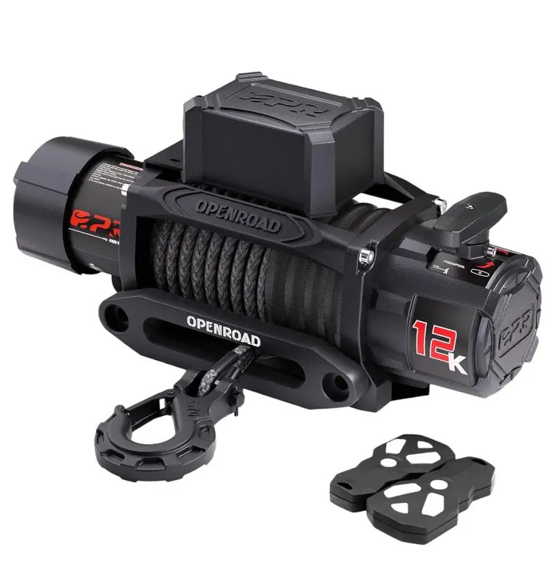 OPENROAD 12,000-Lb Capacity Electric Winch – Synthetic Rope Spool with Dual Wireless Remote Controls