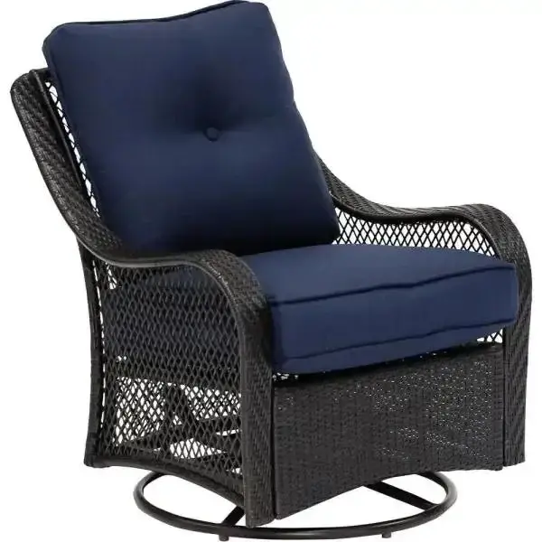 Orleans 5-Piece Steel Patio Fire Pit Set – Square Table Design with Swivel Glider Chairs and Navy All-Weather Cushions