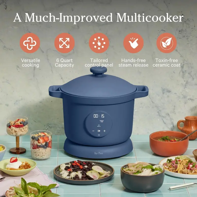 Our Place Dream Cooker – 6-Quart Smart Multifunction Pressure Cooker with Searing, Slow Cooking, and Keep-Warm Capabilities in Blue Salt Finish 2