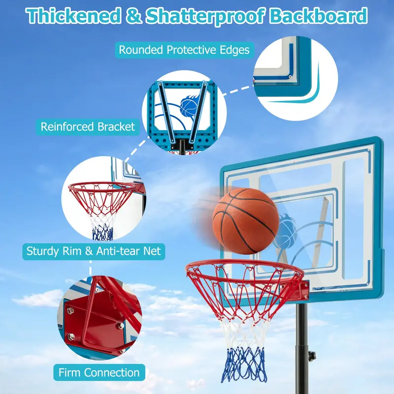 Outdoor Poolside Basketball Goal – Height-Adjustable Hoop (3.8–4.4 FT) for Backyard Play