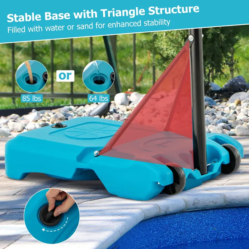 Outdoor Poolside Basketball Goal – Height-Adjustable Hoop (3.8–4.4 FT) for Backyard Play