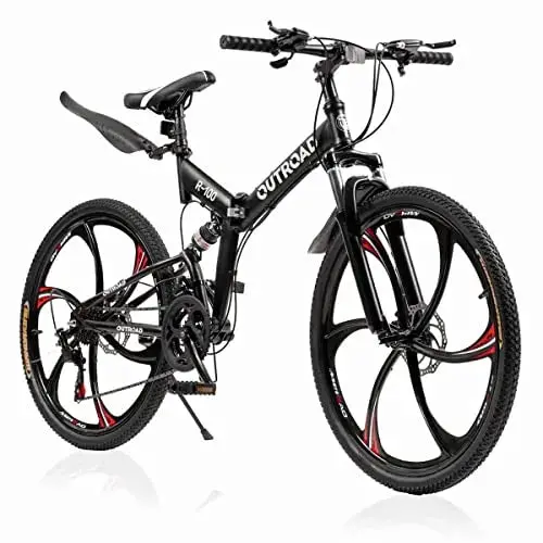 Outroad 26-Inch Folding Mountain Bike – 21-Speed Dual-Suspension Adult Bike with Space-Saving Fold