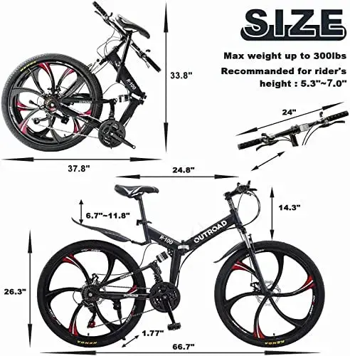 Outroad 26-Inch Folding Mountain Bike – 21-Speed Dual-Suspension Adult Bike with Space-Saving Fold