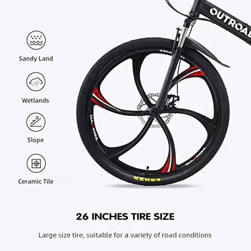 Outroad 26-Inch Folding Mountain Bike – 21-Speed Dual-Suspension Adult Bike with Space-Saving Fold