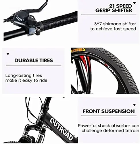Outroad 26-Inch Folding Mountain Bike – 21-Speed Dual-Suspension Adult Bike with Space-Saving Fold
