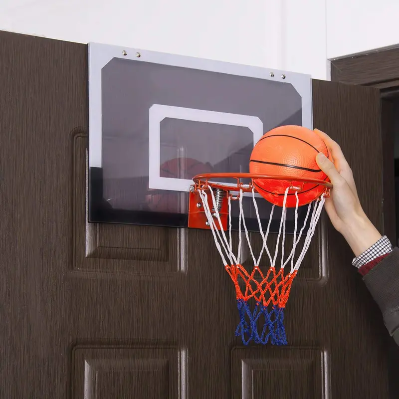 Over-the-Door Mini Basketball Hoop Kit – Includes Regulation-Size Ball and Portable Hand Pump for Indoor Use