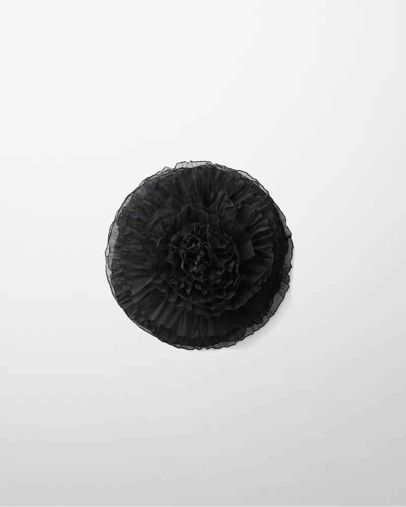 Oversized Crushed Silk Corsage Brooch In Black Organza