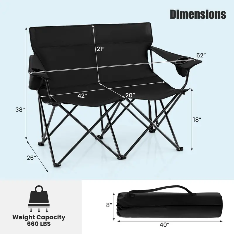 Oversized Double Camping Loveseat – Heavy-Duty Two-Person Outdoor Folding Chair