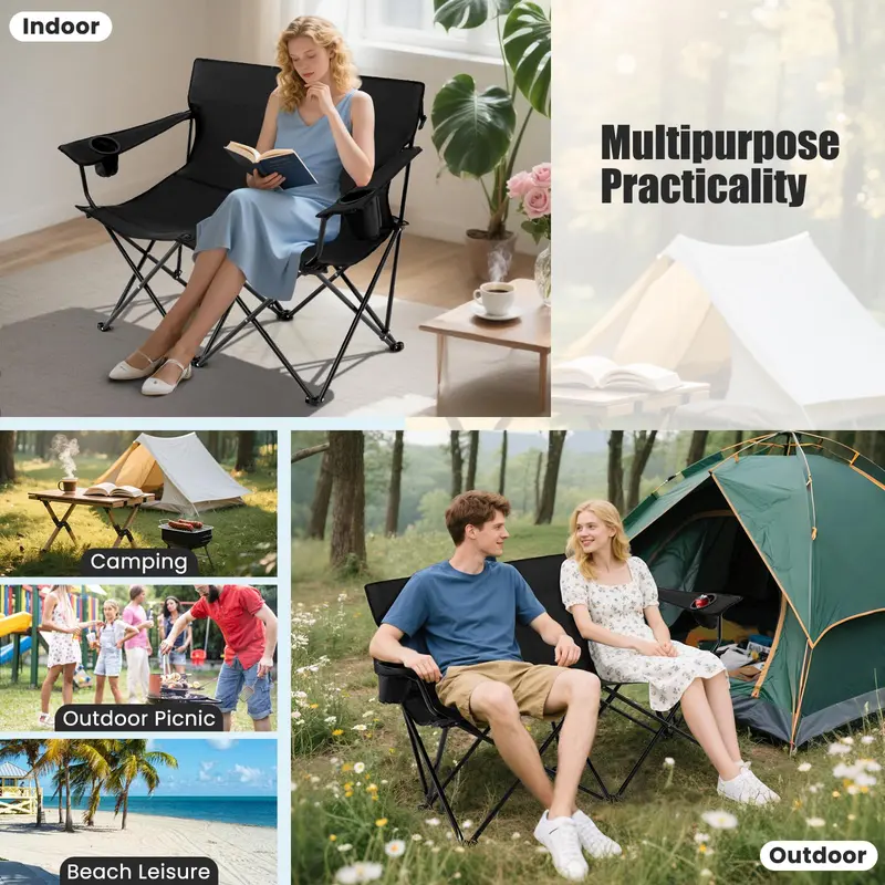 Oversized Double Camping Loveseat – Heavy-Duty Two-Person Outdoor Folding Chair