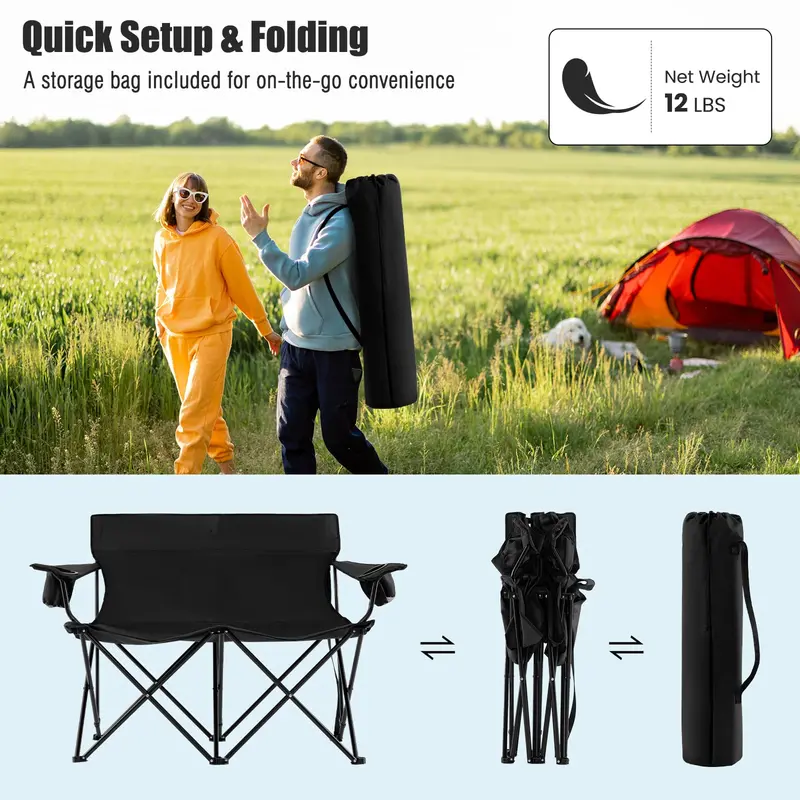 Oversized Double Camping Loveseat – Heavy-Duty Two-Person Outdoor Folding Chair
