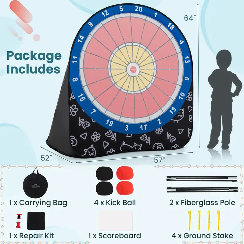 Oversized Kick Dart Game Set – Giant Target Board with 4 Soft Kick Balls and Convenient Storage Bag