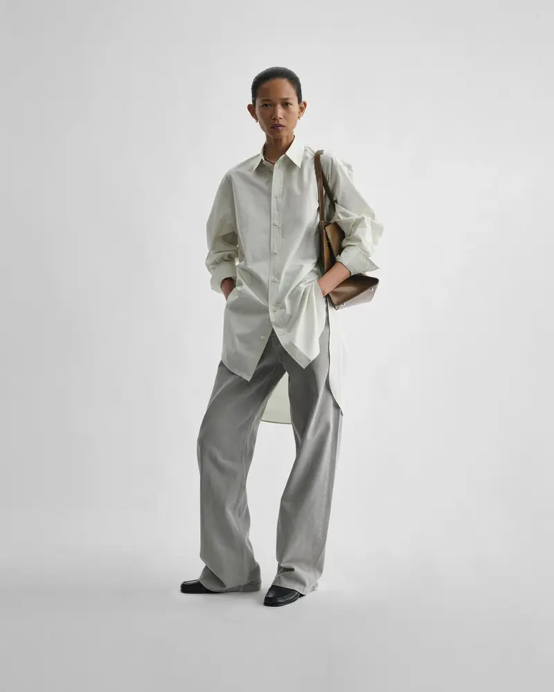 Oversized Mint Cotton Shirt With Curved Hem