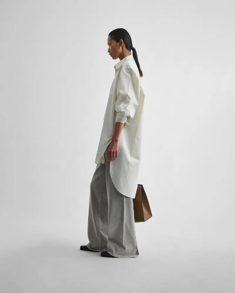 Oversized Mint Cotton Shirt With Curved Hem