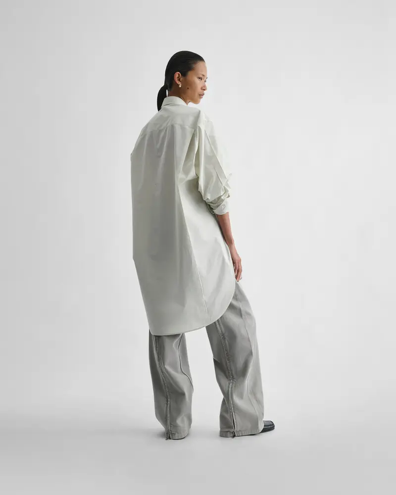 Oversized Mint Cotton Shirt With Curved Hem