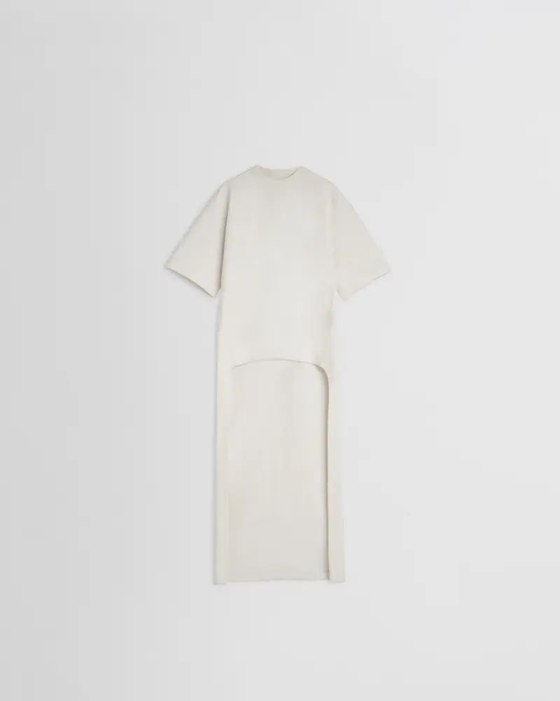 Oversized White Jersey T-Shirt With Back Train Hem