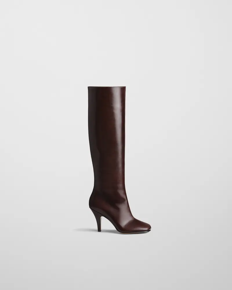Oxblood Knee-High Leather Boot With Slouchy Ankle Design