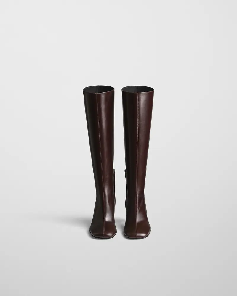 Oxblood Knee-High Leather Boot With Slouchy Ankle Design 2