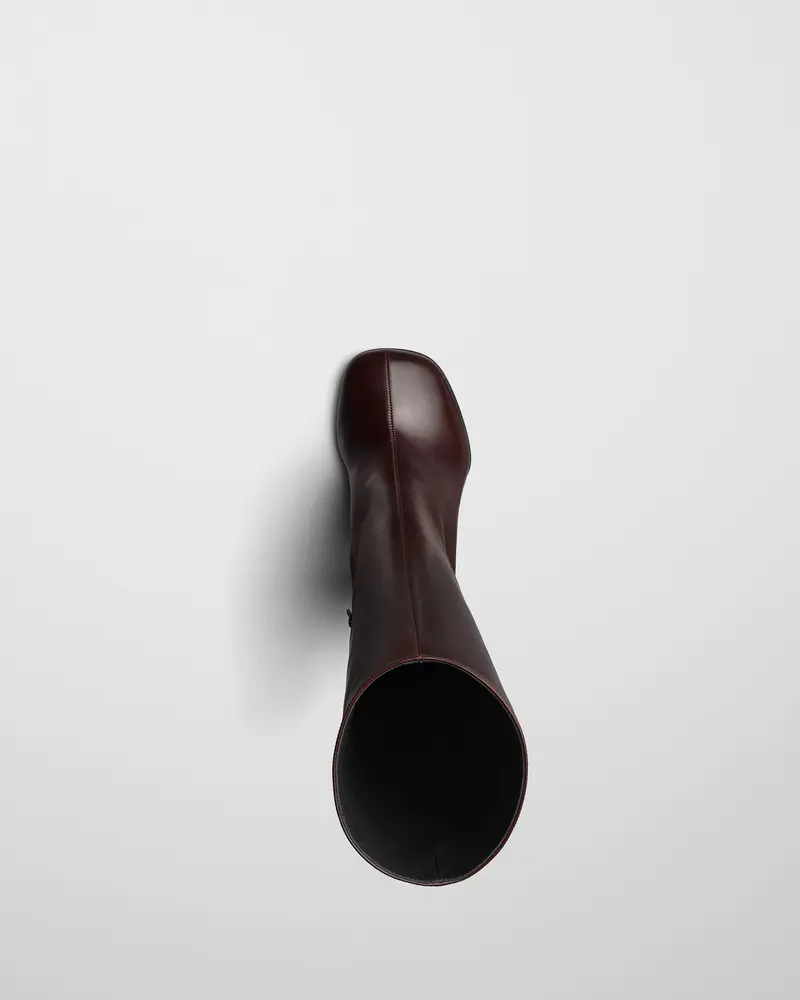 Oxblood Knee-High Leather Boot With Slouchy Ankle Design