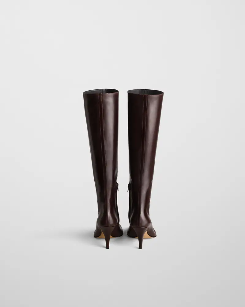 Oxblood Knee-High Leather Boot With Slouchy Ankle Design