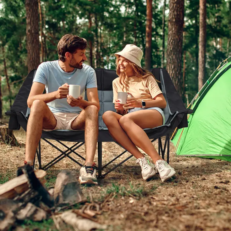 Padded Dual-Seat Folding Loveseat – Outdoor-Compatible Camping Chair for Two with Cup Holders and 660-Lb Support Frame 2