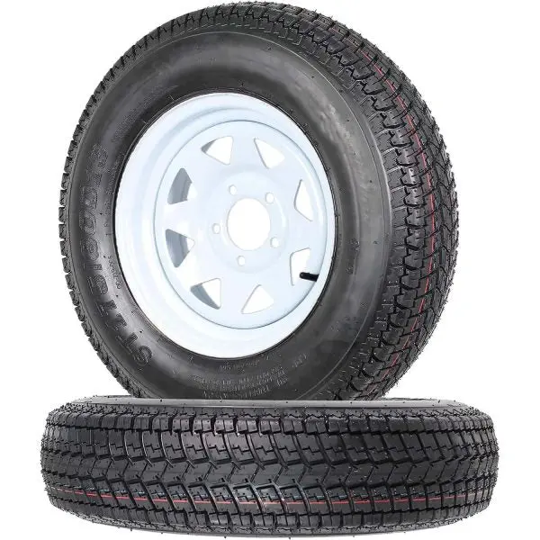 Pair of 175/80-13 White Spoke Trailer Wheels with 5-Lug Bolt Pattern and Load Range C Tires