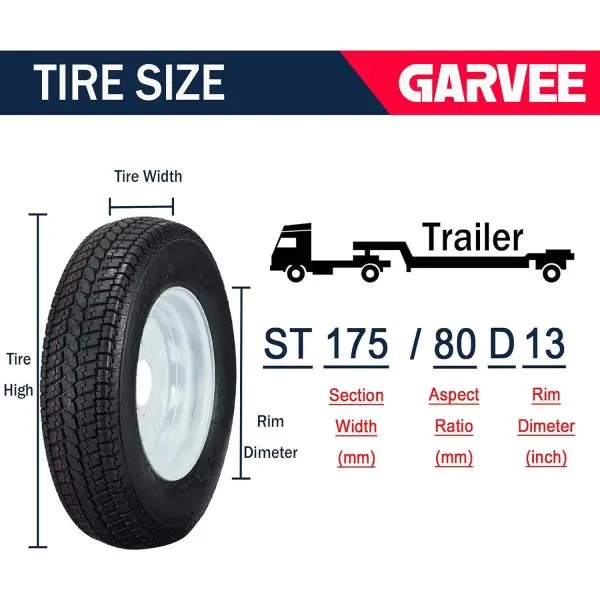Pair of 175/80-13 White Spoke Trailer Wheels with 5-Lug Bolt Pattern and Load Range C Tires