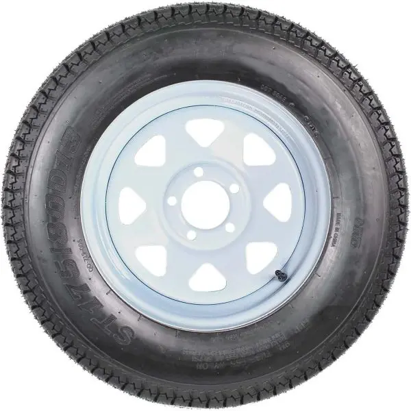 Pair of 175/80-13 White Spoke Trailer Wheels with 5-Lug Bolt Pattern and Load Range C Tires